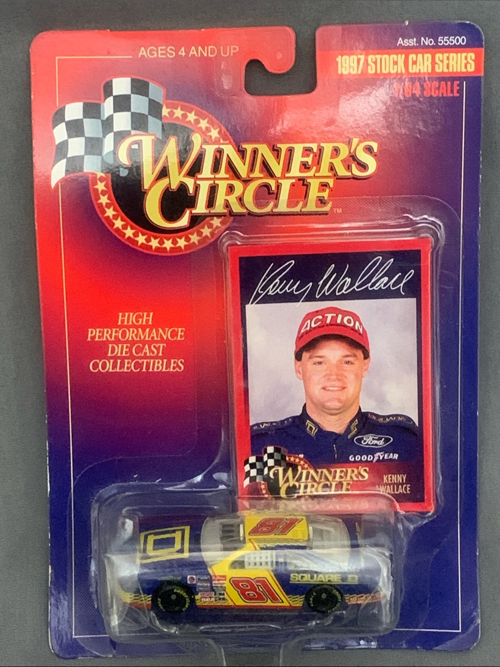 Winner's Circle Kenny Wallace Die-Cast Stock Car - Yellow & Blue